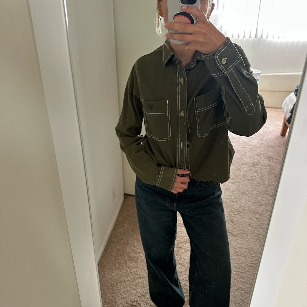TNA Olive Green Jacket with White Stitching